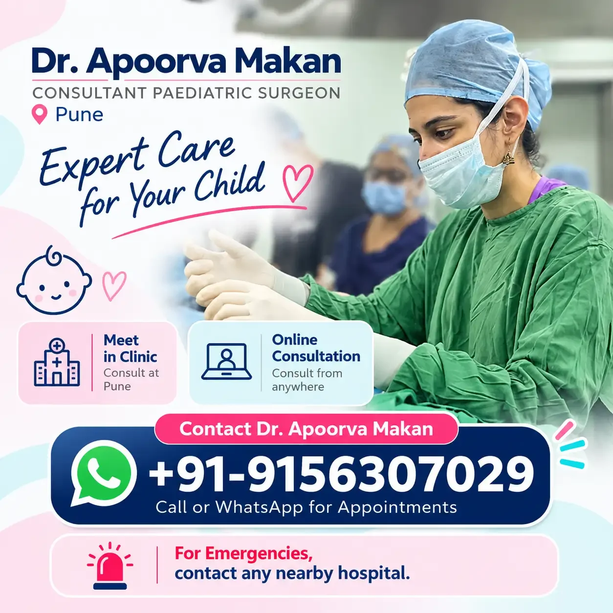 Infographic containing contact details of Dr. Apoorva Makan in Pune