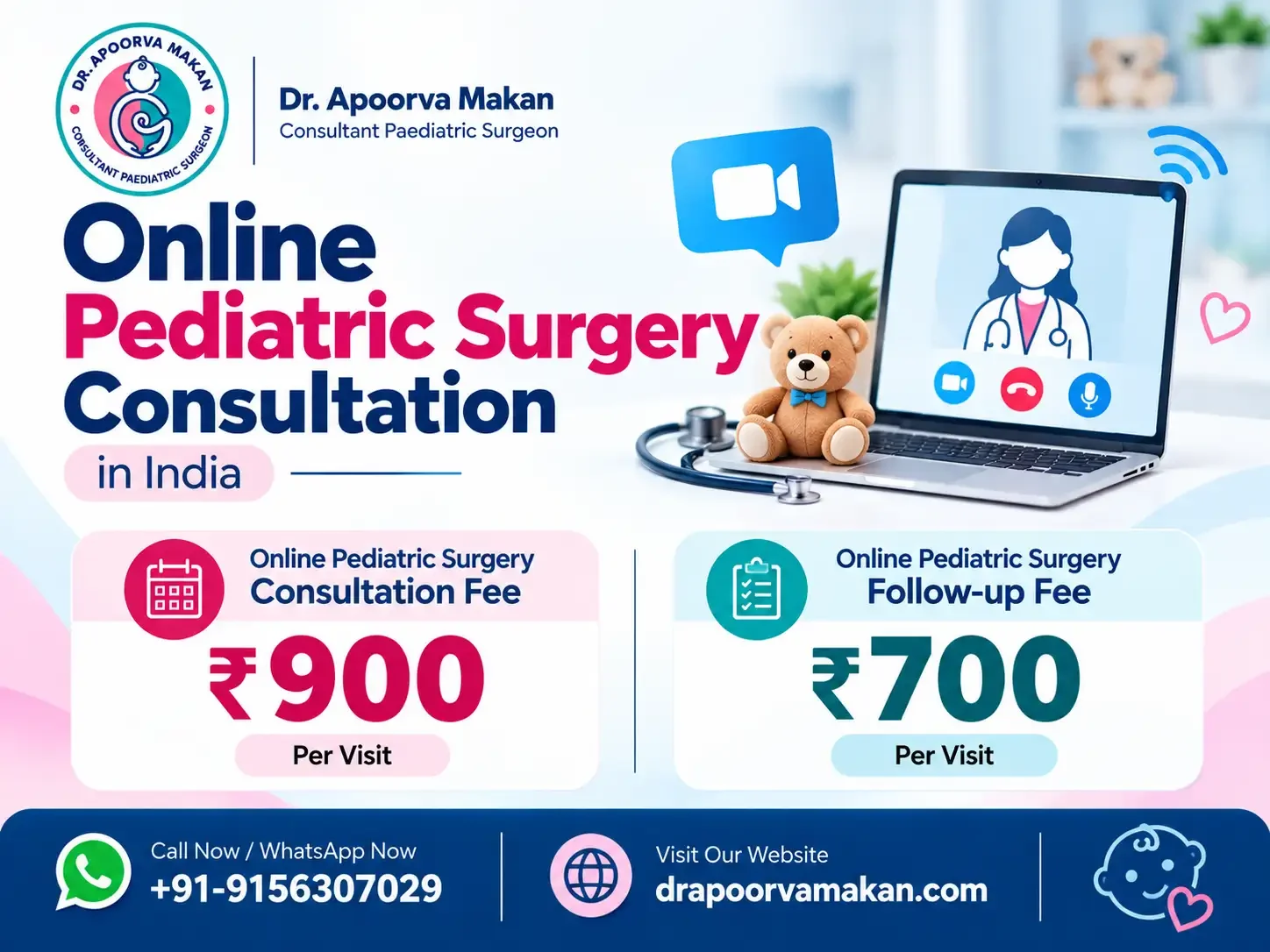 Online Pediatric Surgery Consultation Fees of Dr. Apoorva Makan in India.