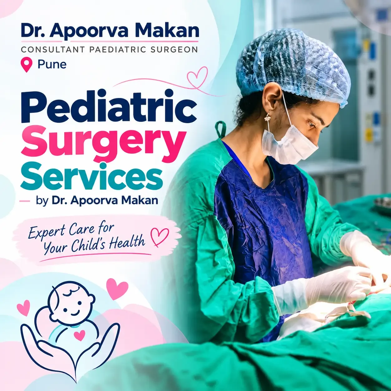 Infographic about Pediatric Surgery Services in Pune by Dr. Apoorva Makan