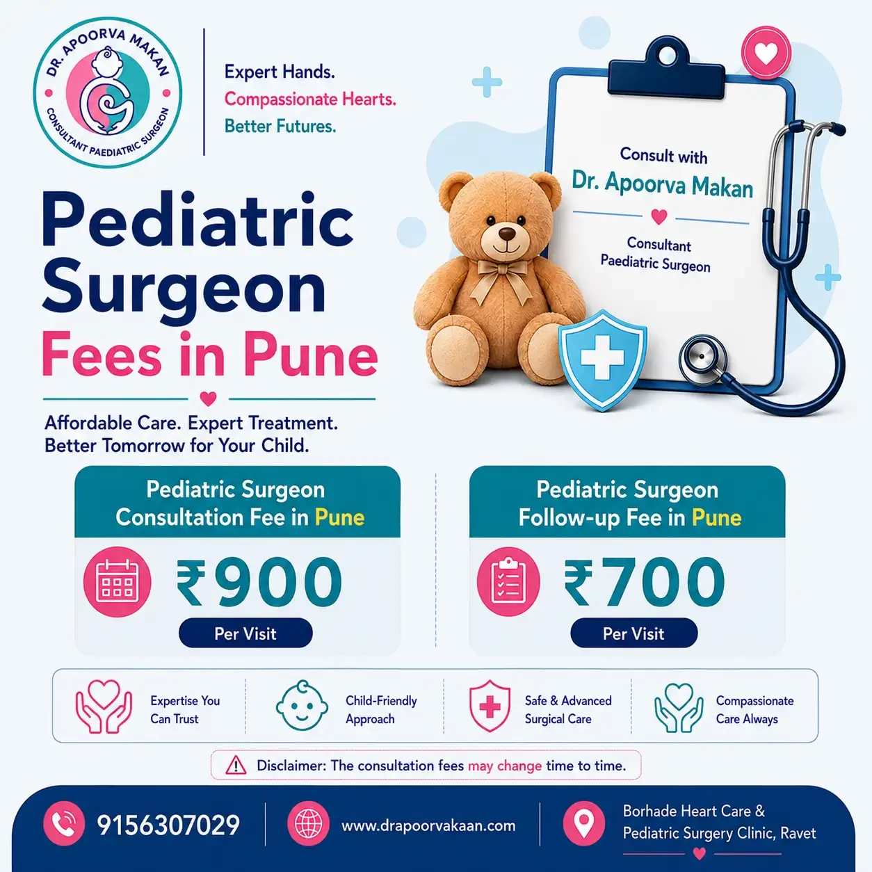 Infographics about Pediatric Surgery fees in Pune - Dr. Apoorva Makan.