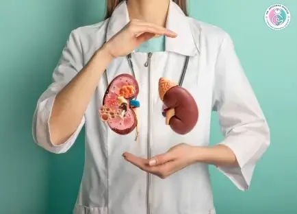 Female doctor holding mockup model of Kidney and urology system.